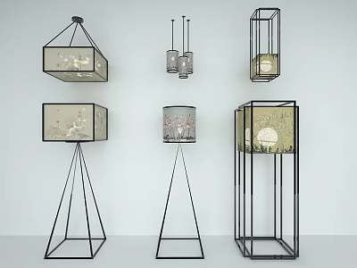 Chinese lamp combination 3d model