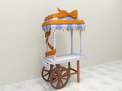 Colorful Candy Cart With Blue Orange Striped Canopy And Orange Bow 3d model