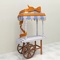 Colorful Candy Cart With Blue Orange Striped Canopy And Orange Bow