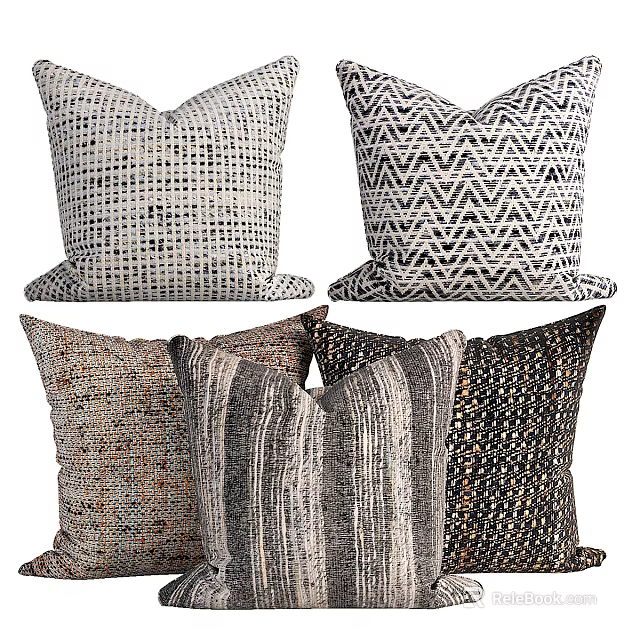 Assorted Decorative Throw Pillows With Geometric Patterns Striped Designs And Textured Fabrics 3d model