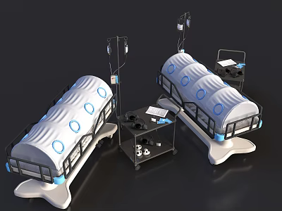 Industrial Equipment Featuring White Bodies Blue Circular Patterns And Side Tool Carts 3d model