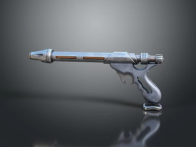 Futuristic Sci-Fi Weapon Silver Metallic Gun Design With Reflective Barrel And Grip 3d model