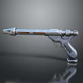 Futuristic Sci-Fi Weapon Silver Metallic Gun Design With Reflective Barrel And Grip