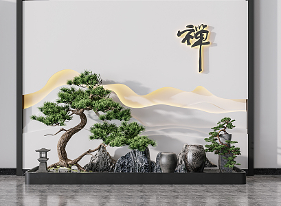 New Chinese landscape sketch pine rockery ornaments gardening sketch 3d model