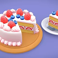 Delicious Fresh Layered Cream Cake Topped With Strawberries And Blueberries Sliced