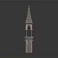 Gothic Architecture Tower With Spire Arched Details And Multi Level Structure 3d model