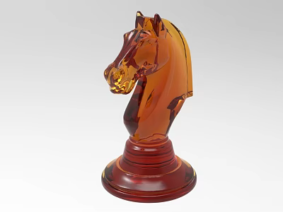 Elegant Decorative Horse Head Ornament Amber Crystal Figurine With Red Base 3d model