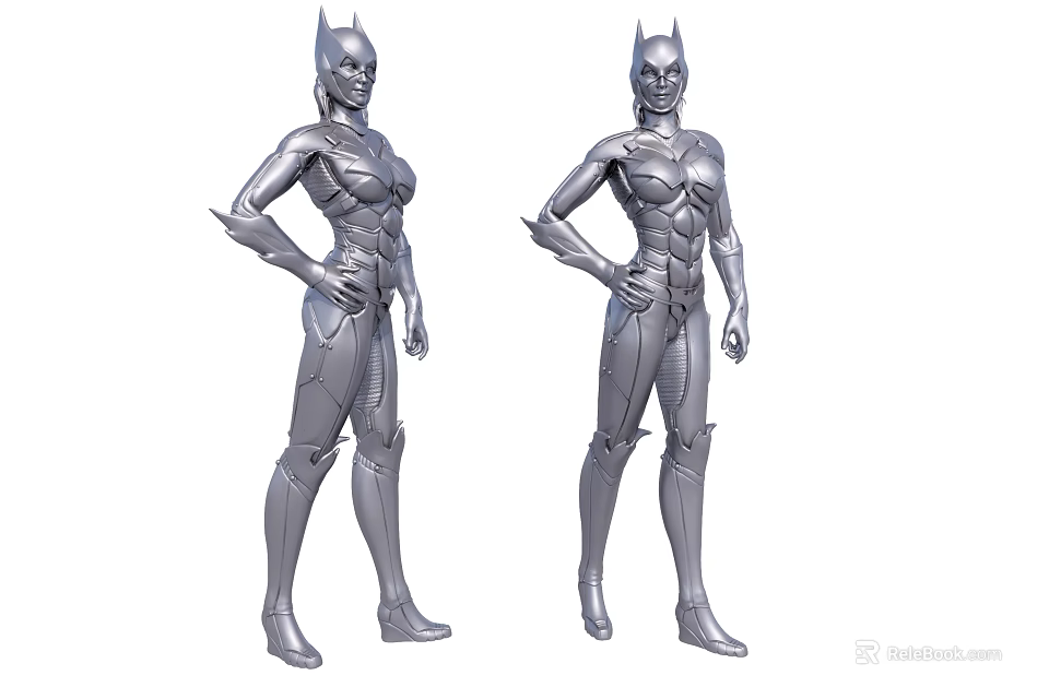 Silver Female Superhero Game Movie Character In Armor With Hands On Hips Pose 3d model 