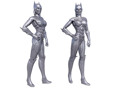 Silver Female Superhero Game Movie Character In Armor With Hands On Hips Pose 3d model