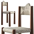 Modern Minimalist Single Chair with Brown Wooden Frame and Beige Fabric Upholstery