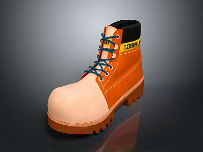 Durable Work Boots Orange And Beige With Blue Laces Yellow Material Label For Daily Use 3d model