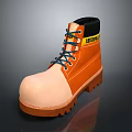 Durable Work Boots Orange And Beige With Blue Laces Yellow Material Label For Daily Use