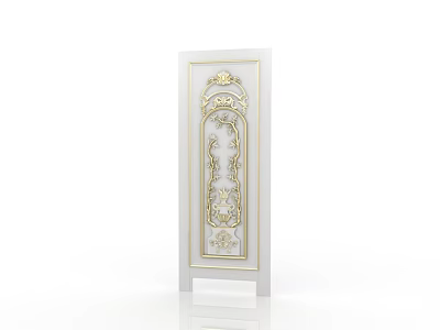 Elegant White Interior Swing Door Featuring Ornate Gold Decorative Patterns And Modern Design 3d model