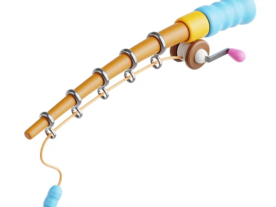 Colorful Toy Fishing Rod With Brown Pole Blue Grip And Pink Reel 3d model