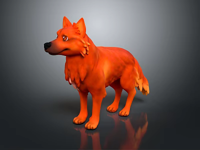Game Movie Character Orange Dog with Fluffy Fur in Standing Pose on Dark Background 3d model
