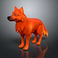 Game Movie Character Orange Dog with Fluffy Fur in Standing Pose on Dark Background
