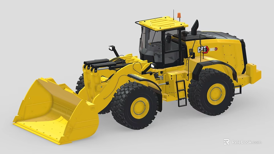 Yellow Functional Construction Loader With Front Bucket Large Tires And Operator Cab 3d model 