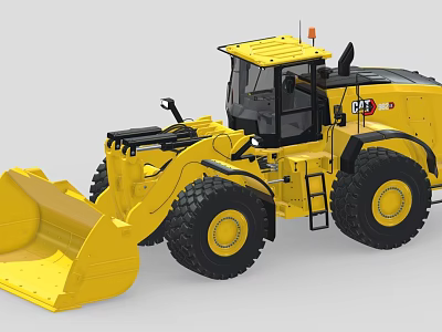 Yellow Functional Construction Loader With Front Bucket Large Tires And Operator Cab 3d model