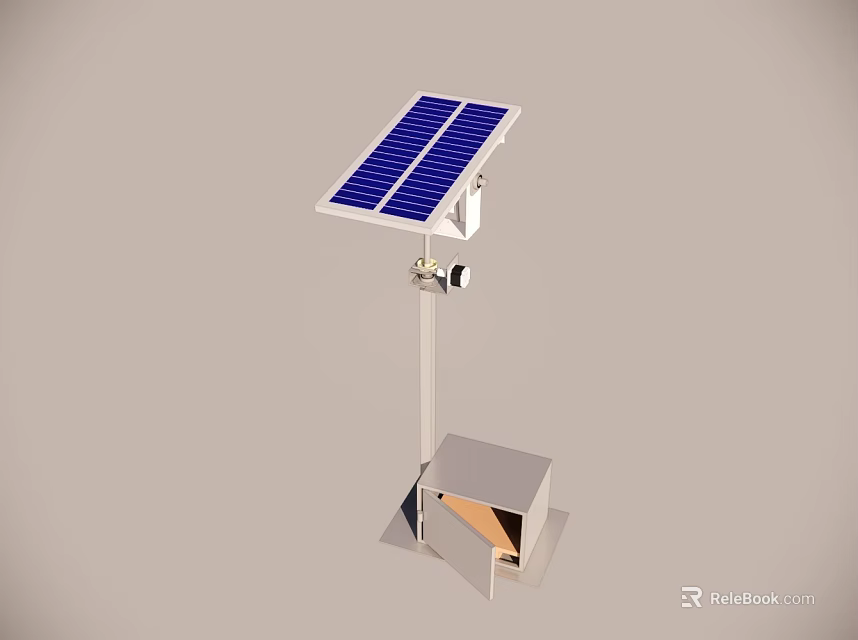 Efficient Solar Powered Outdoor Lighting System With Panel And Base Storage Box 3d model