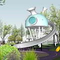 Creative Outdoor Playground Design With Dome Structures Slide Staircase And Trees 3d model