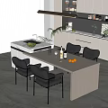 Modern Wooden Dining Table Set With Four Black Leather Chairs And Kitchen Elements 3d model