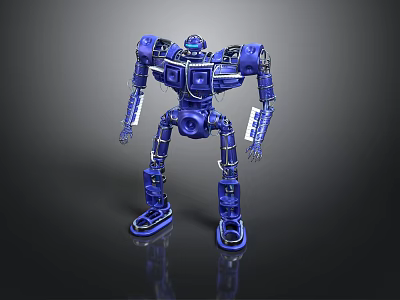 Standing Blue Robot 3D Model With Detailed Mechanical Parts And Shiny Exterior 3d model