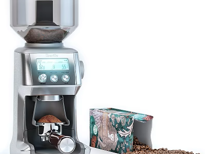 Silver Electric Coffee Grinder With Digital Display Control Buttons And Coffee Beans Container 3d model