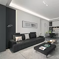 Modern Living and Dining Room Interior With Grey Sofa Glass Coffee Table And Dining Chairs
