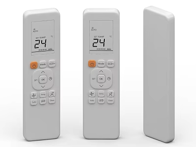 White Daily Electrical Appliance Remote Controls With 24 Degree Display And Buttons 3d model