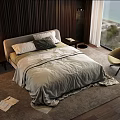 Modern Bedroom Interior Design With Double Bed Bedding Side Table Chair And Scenic View