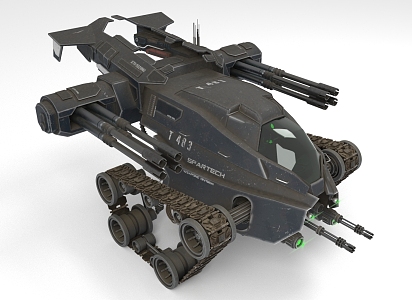 Sci-fi Tank Armed Tracked Vehicle Combat Mechanical Vehicle 3d model