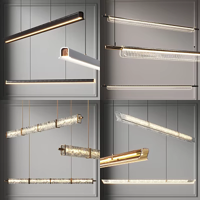 Modern Linear Chandeliers With Sleek Metal Structures And Glass Elements For Interior Design 3d model
