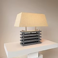Modern Table Lamp With Woven Linen Shade And Layered Gray Base On White Table Surface 3d model