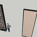 Modern Black Frame Grid Room Divider With Decorative Elements And Human Scale 3d model