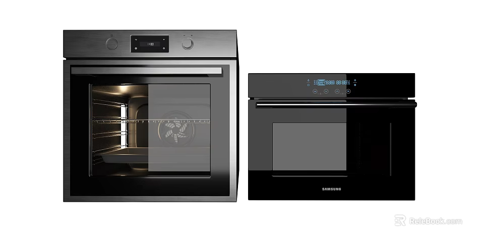 Modern Samsung Kitchen Appliances Oven And Microwave With Stainless Steel Finish 3d model 