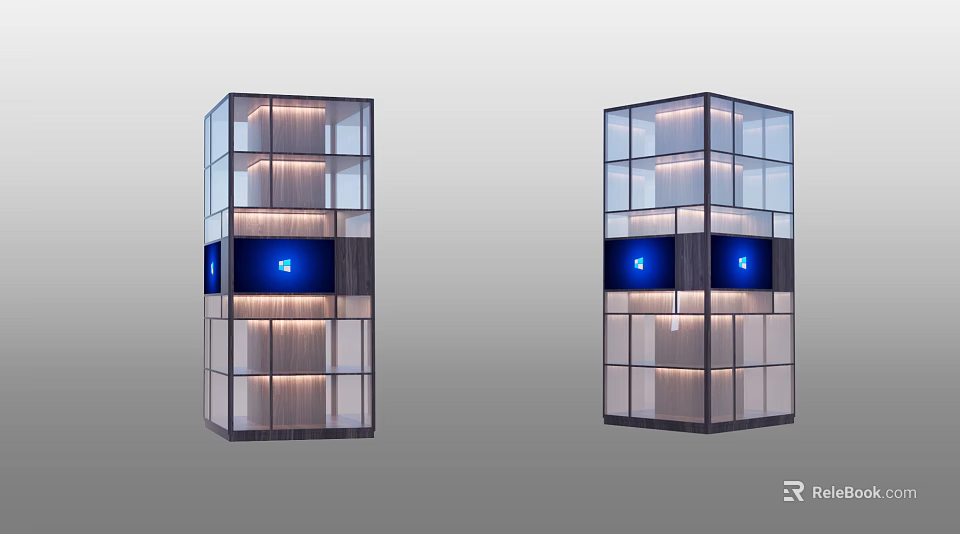 Modern Glass Column Design With Illuminated Panels And Decorative Lighting Elements 3d model