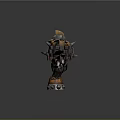 Futuristic Mechanical Armored Game Movie Character With Orange Black Spiked Armor Design