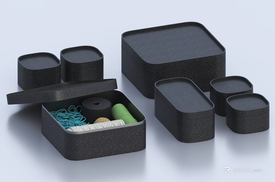 Black Textured Storage Boxes For Organizing Threads Ropes And Small Items 3d model 