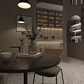 Modern Café Interior With Dark Wooden Walls Curved Green Sofas Pendant Lights And City View
