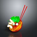 Fresh Colorful Noodle Bowl With Red Chopsticks Green Vegetables And White Mushrooms