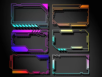 Neon Lines Tech Frames With Colorful Geometric Borders And Digital Design Elements 3d model