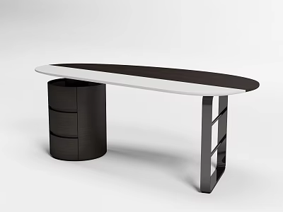 Contemporary Black White Desk Featuring Oval Tabletop And Drawer Storage 3d model