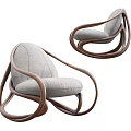 Modern Leisure Chair With Curved Wooden Frame And Gray Fabric Seat