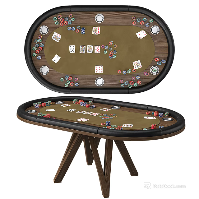 Stylish Wooden Round Entertainment Table With Poker Chips Dice And Smooth Game Surface 3d model 