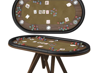 Stylish Wooden Round Entertainment Table With Poker Chips Dice And Smooth Game Surface 3d model