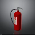 Red Fire Extinguisher With Silver Nozzle Gray Hose And Safety Label