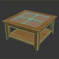 Natural Wooden Square Dining Table With Glass Top And Storage Shelf