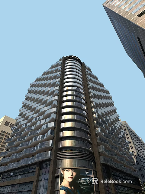 Modern High Rise Office Building Exterior With Unique Glass Curtain Wall Urban Design 3d model 