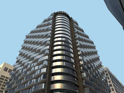 Modern High Rise Office Building Exterior With Unique Glass Curtain Wall Urban Design 3d model