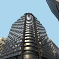 Modern High Rise Office Building Exterior With Unique Glass Curtain Wall Urban Design